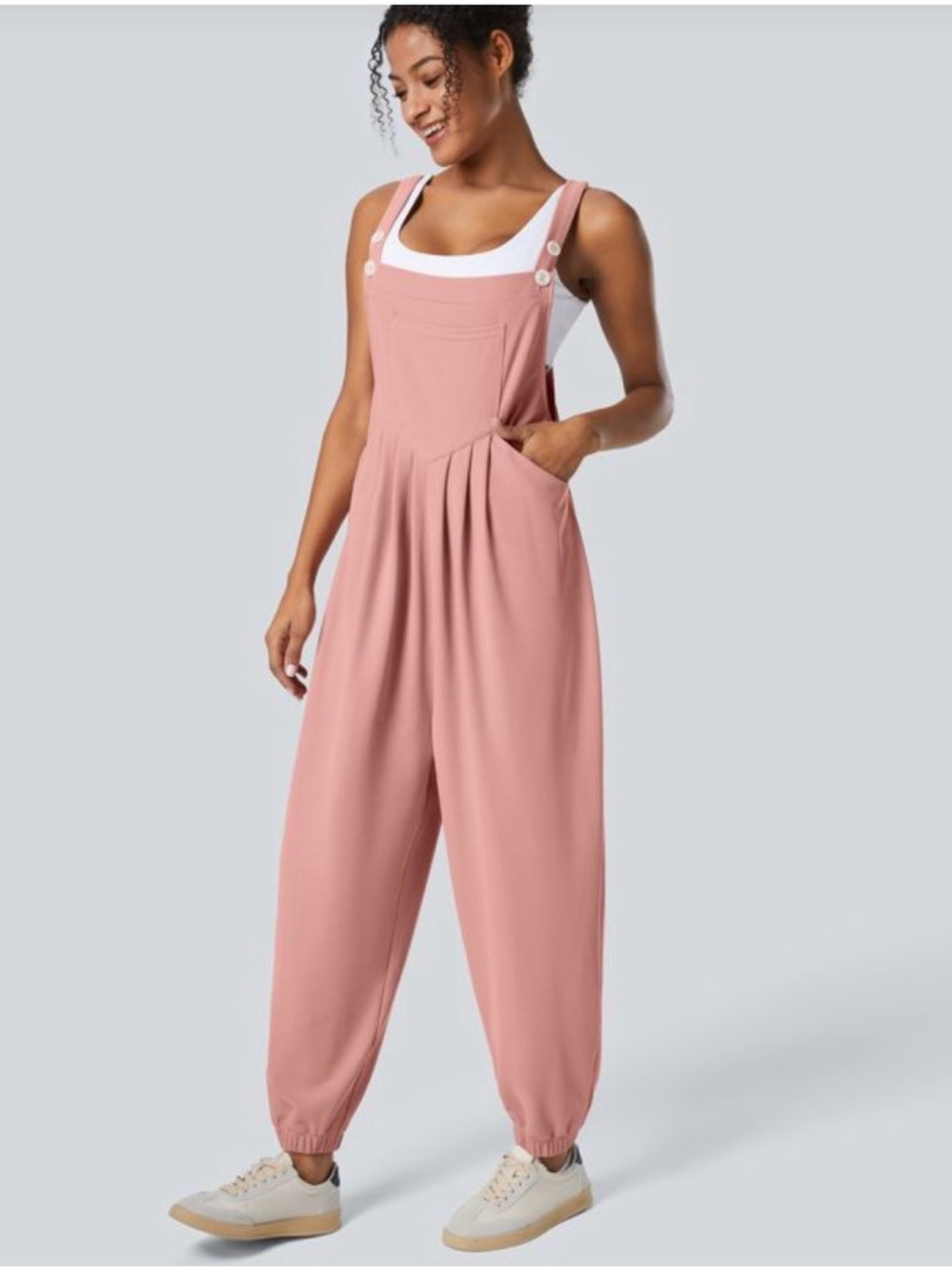 Halara Waffle Casual Jogger Overalls Jumpsuit with Pockets Small Petite pink